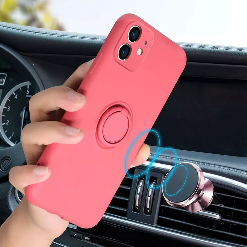 Original Silicone  Ring Holder Case For iPhone 11 12 13 14 Pro XS Max XR XS X 8 7 Plus Soft Stand Finger Bracket Cover