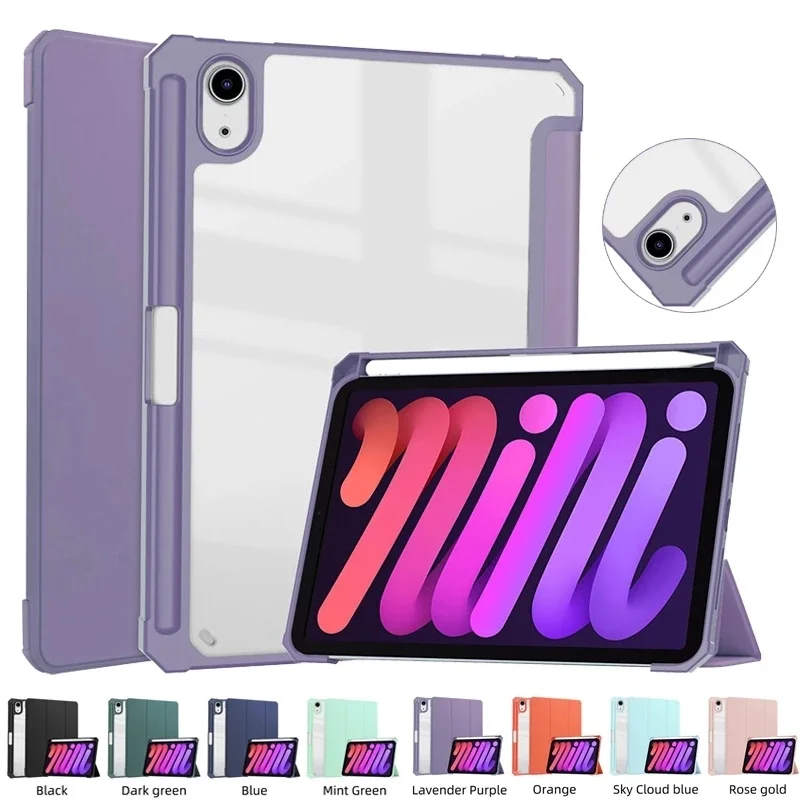 

Чехол для Apple iPad mini 6 8,3 дюйма, Роскошный прозрачный умный чехол на заднюю панель Mini 6 с держателем для карандашей