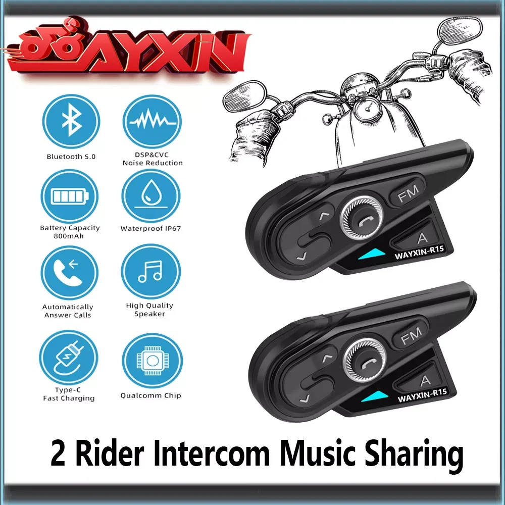 

NEW2023 R15 BT5.0 Motorcycle Helmet Intercom Headsets Type-C 2 Riders Wireless Communication Music Sharing Water Proof FM