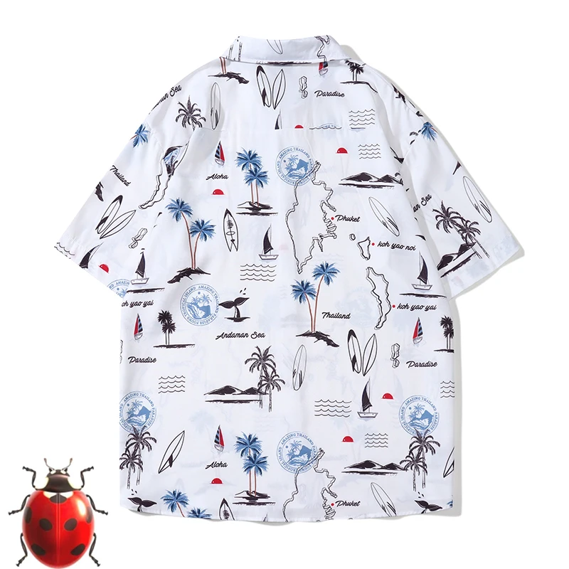 Multi Variety Colorful Cartoon Digital Letter Print Men Women Hawaii Beach Shirt