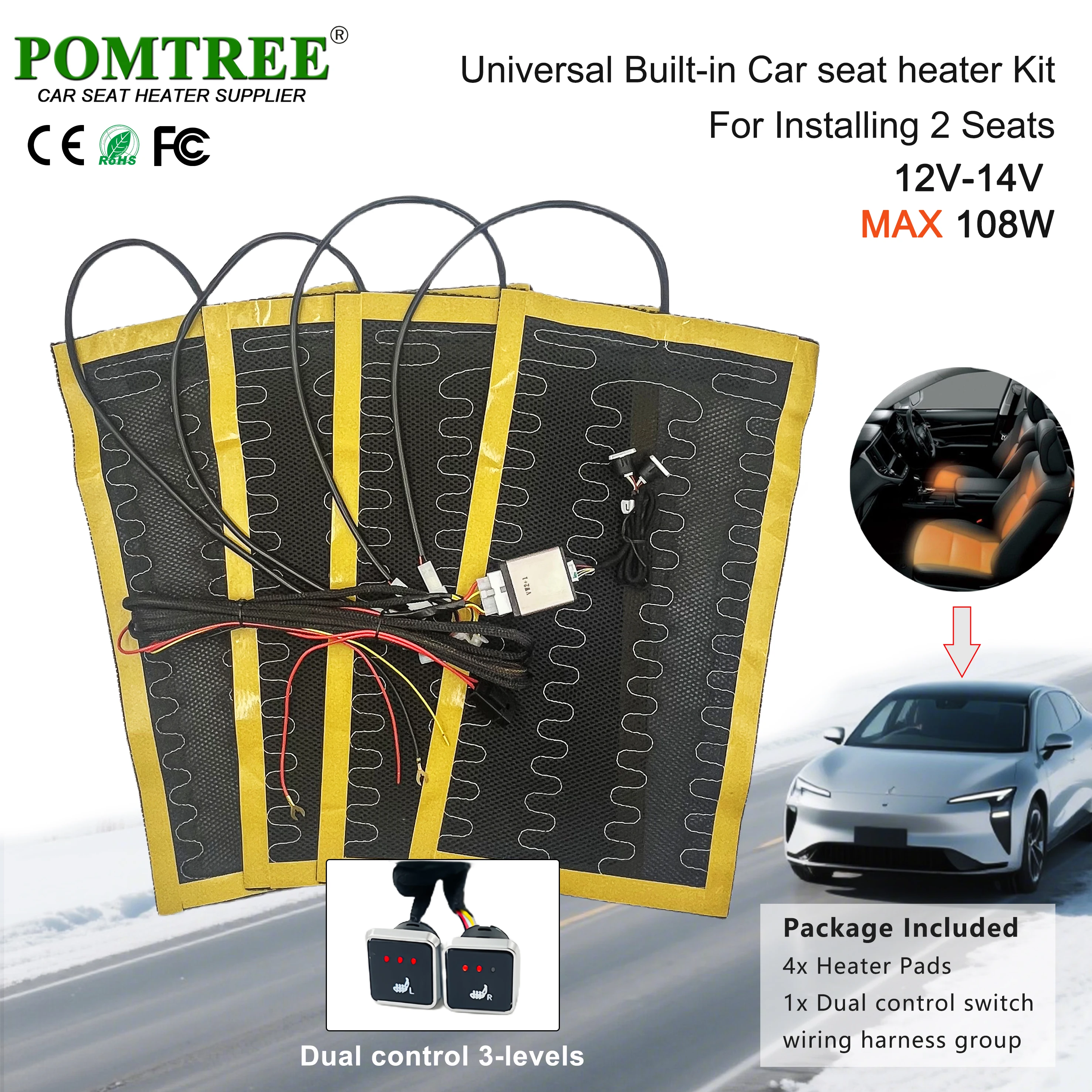 

Новый встроенный комплект обогрева автомобильных сидений, подходит для 2 сидений, универсальные грелки из сплава постоянного ...