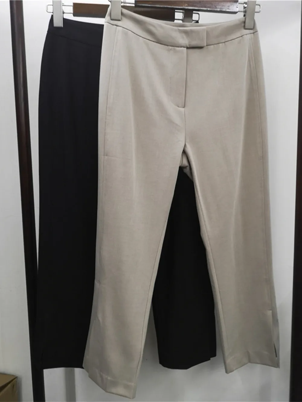 Women's Solid Color Commuter Suit Ankle-Length Pants Spring and Summer High Waist Hem Slit Straight Trousers for Ladies