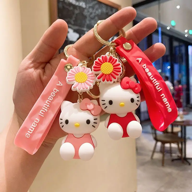 

Hello Kitty Keychain Cartoon Doll Ornaments Sanrio Kawaii Kt Pvc Soft Rubber Child Bag Car Keyring Cosplay Accessories Gift