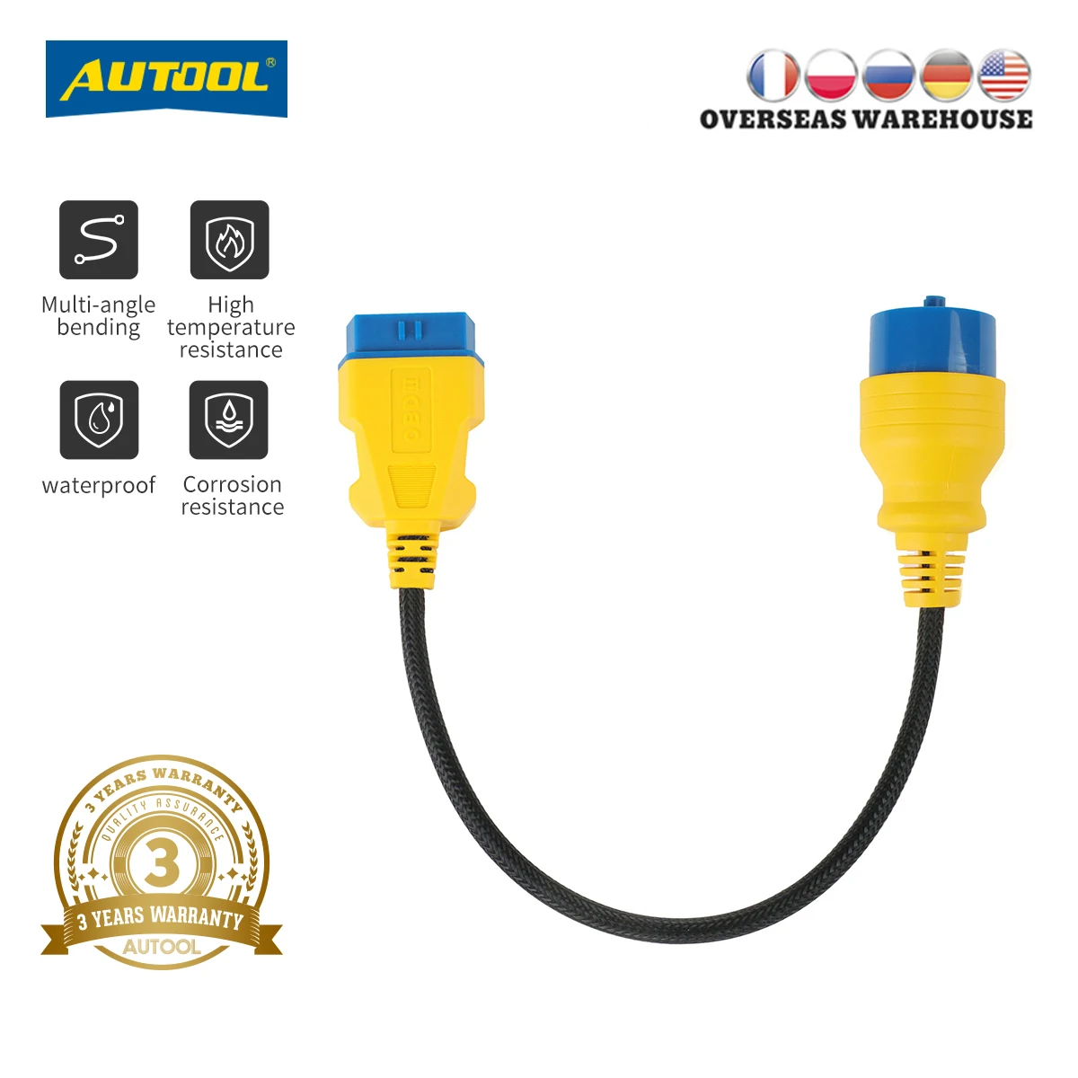 

Удлинительный кабель AUTOOL 40 см OBD2 для BMW, нейлоновый кабель-переходник с 20PIN на 16PIN OBD2, штекер-гнездо OBDII