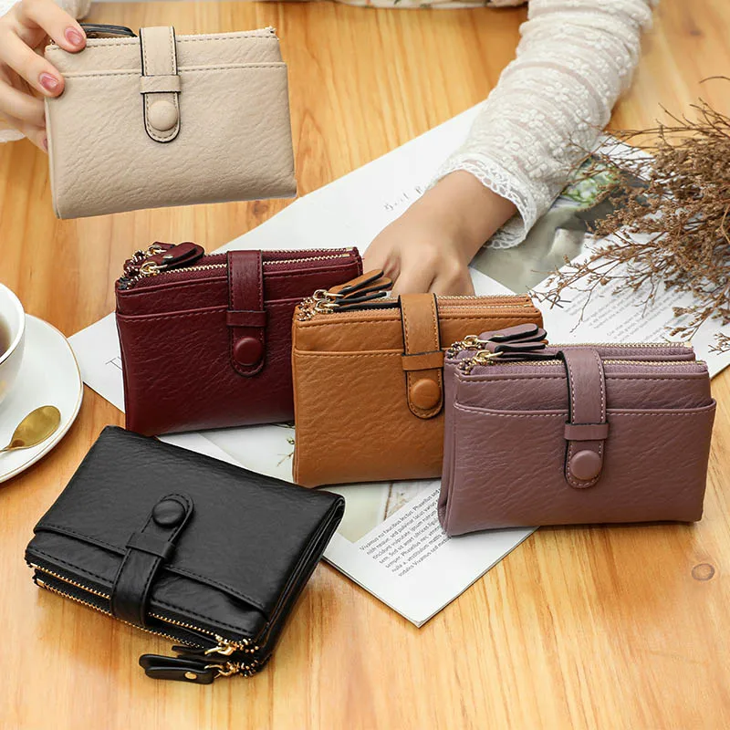 New  Women Short Wallets PU Leather Female Small Purses Card Holder Wallet Fashion Woman Double Zipper Walet With Coin Purse images - 6