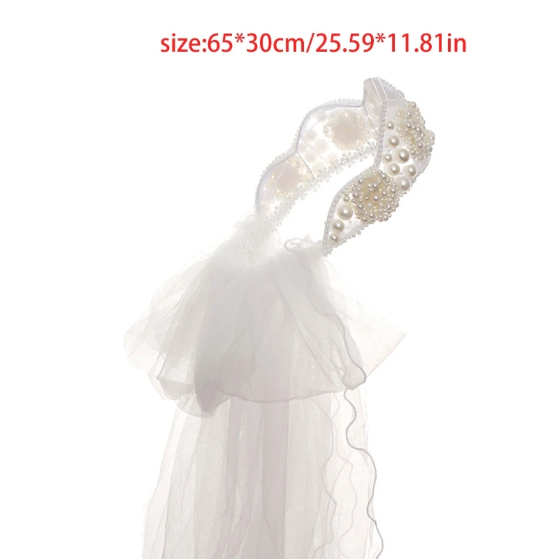 634D свадебная фата женская простая Тюлевая Длинная ленточная кромка с жемчужным