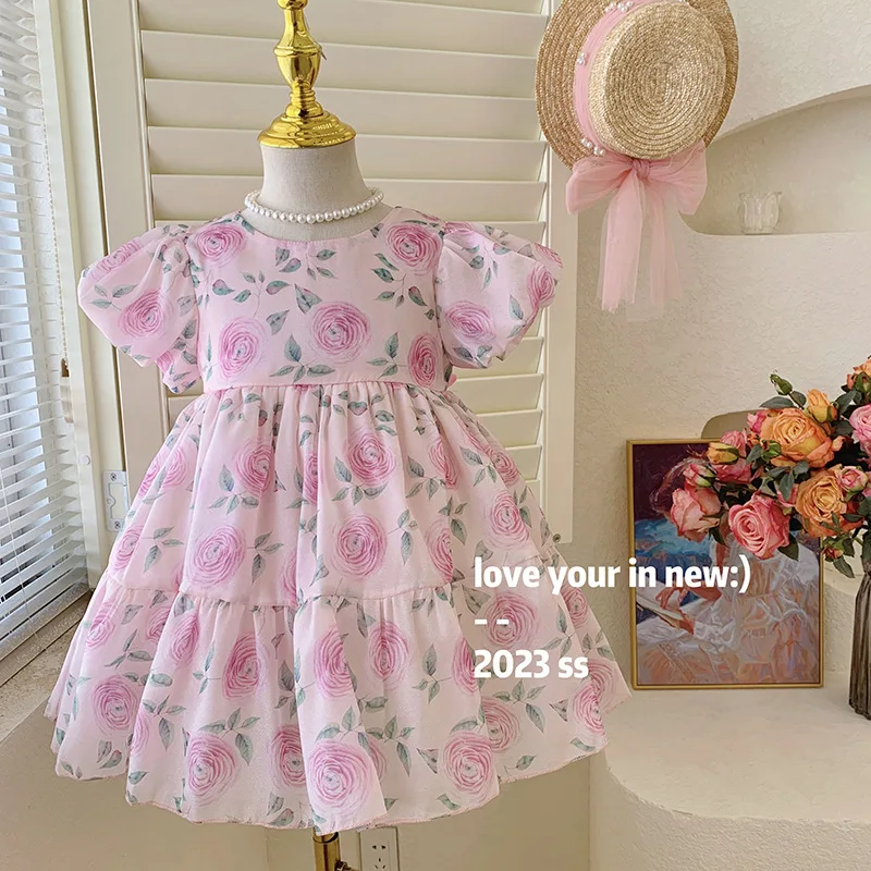 

Платья для маленьких девочек с цветочным принтом, платье принцессы с бантом для маленьких девочек