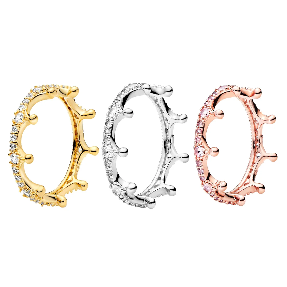 

925 Silver Diamond Crown Shape Ring fit Pandora Trendy Anniversary Fashion Jewelry for Women Gifts