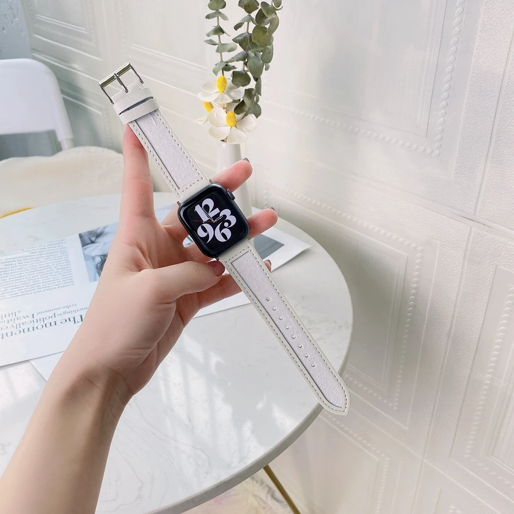 Ремешок кожаный для Apple Watch Series 7 6 5 4 3 2 1 модный браслет с простой петлей Iwatch 42/44 мм 41