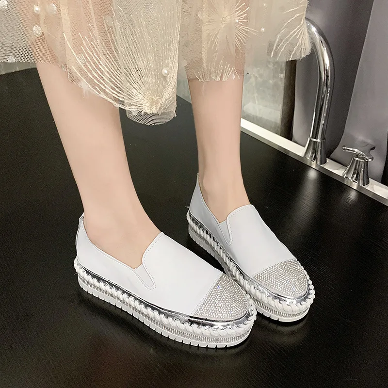 

Large Size Summer Casual Shoes Women's Spring and Autumn New Loafer Shoes Thick Bottom Flat Rhinestone Fashion Women's Shoes
