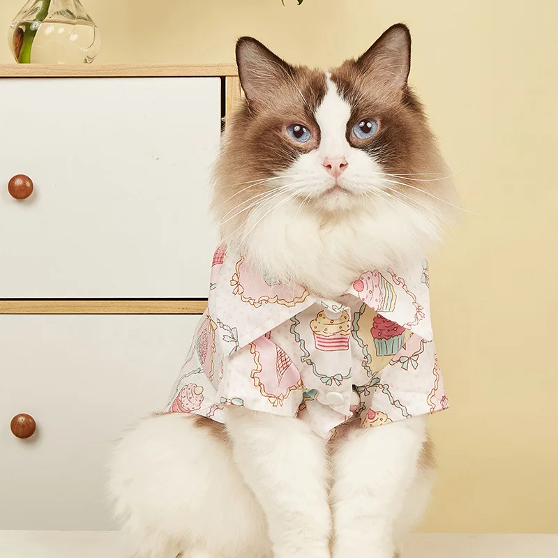 

Pet shirt spring summer cat dog cake print T-shirt kitten puppy fashion cute hoodie dog shirts for dog cloths pet clothing