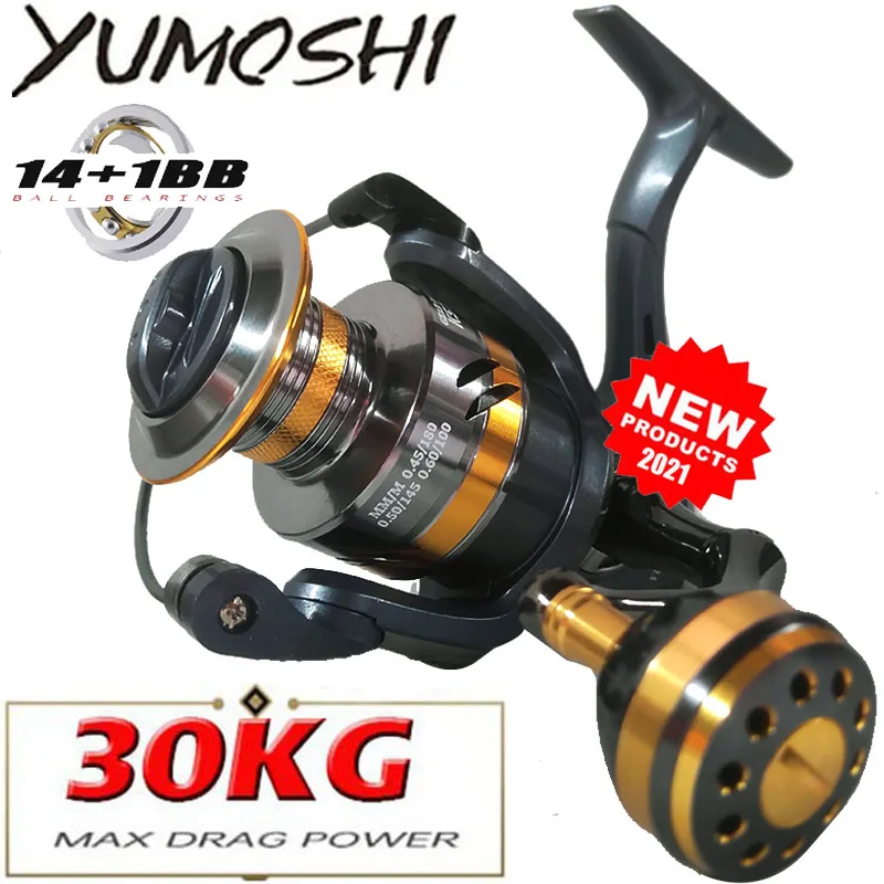 

Yumoshi 2000-7000 5.2:1 Metal Spinning Fishing Reel Carp CNC Full Metal Rocker Large capacity wire cup Yellow 25kg Max Drag