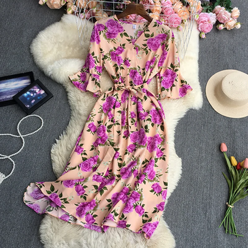 

Women Spring Autumn Office Solid Color Long Sleeve Shirt Dress Turn Down Collar Button Lace Up Party Chiffon Dresses Vestidos