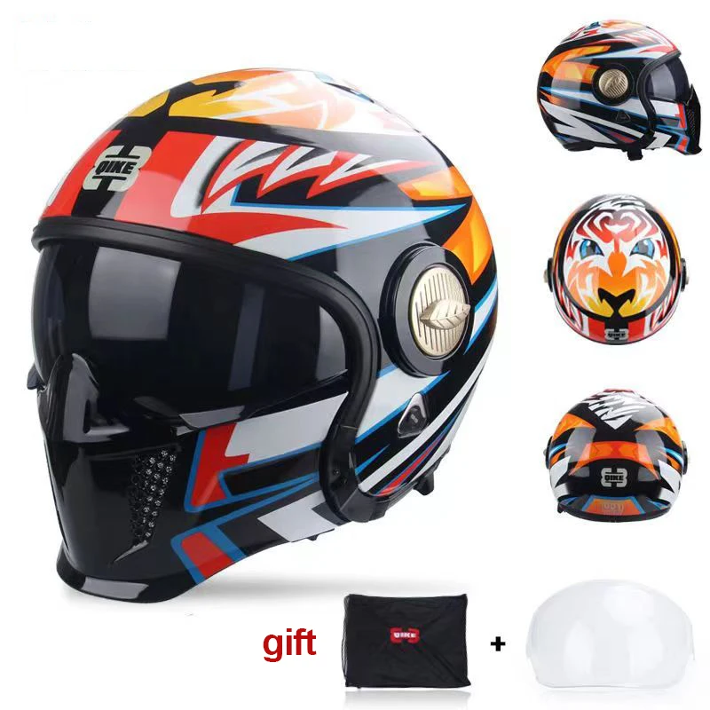 Motorcycle Helmet Black Knight Detachable High-definition Double Lens Shape Changeable ABS Personality Dual-use vintage helmet enlarge