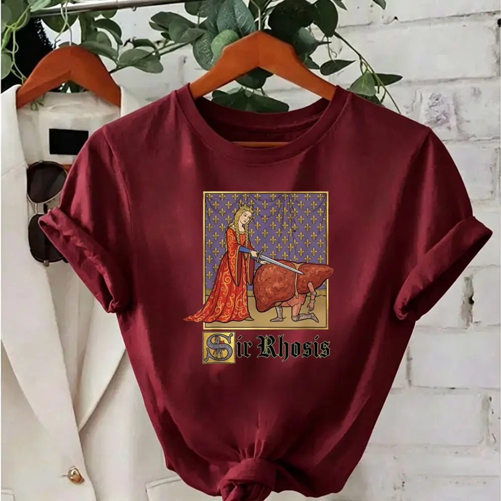 Фото Футболка унисекс с забавным принтом Sir Rhosis Medieval Pun Meme Funny Liver Drunk, интересная графика, оверсайз, с круглым вырезом, с принтом №3