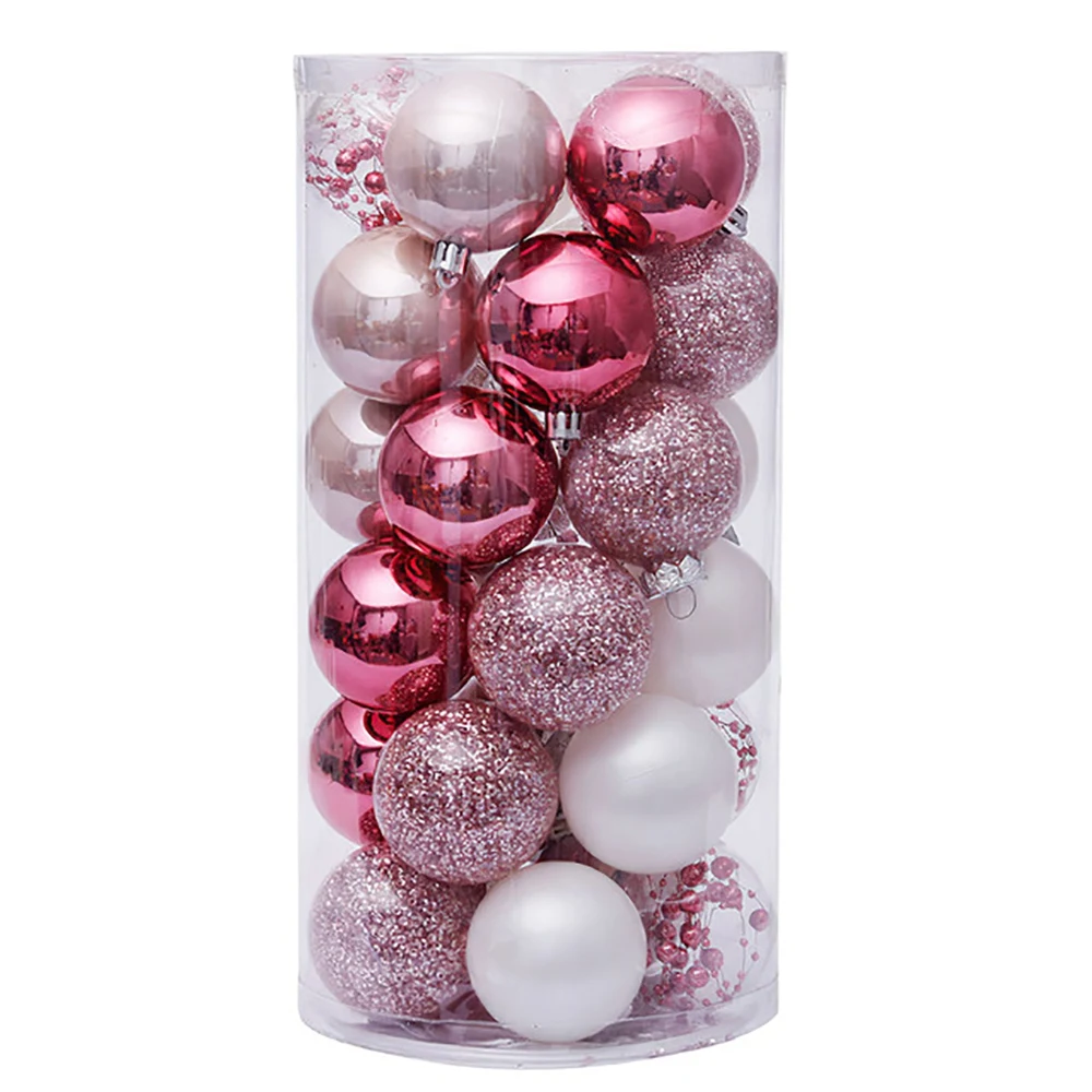 

30Pcs Christmas Tree Ball Ornaments Set Shatterproof Decor Balls Exquisite Hanging Baubles Set for Holiday Party -Pink