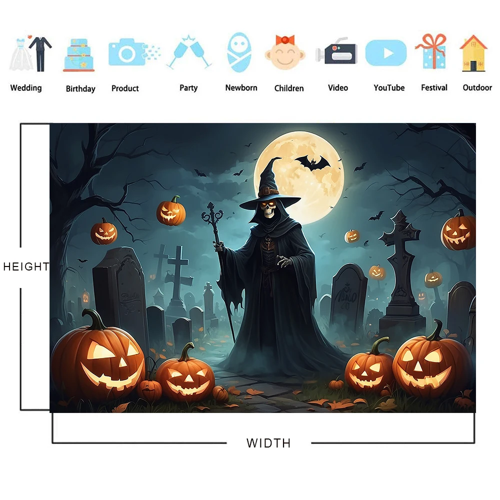 Фон для вечеринки в честь Хэллоуина надгробие замок тыква ужас ночь луна детский