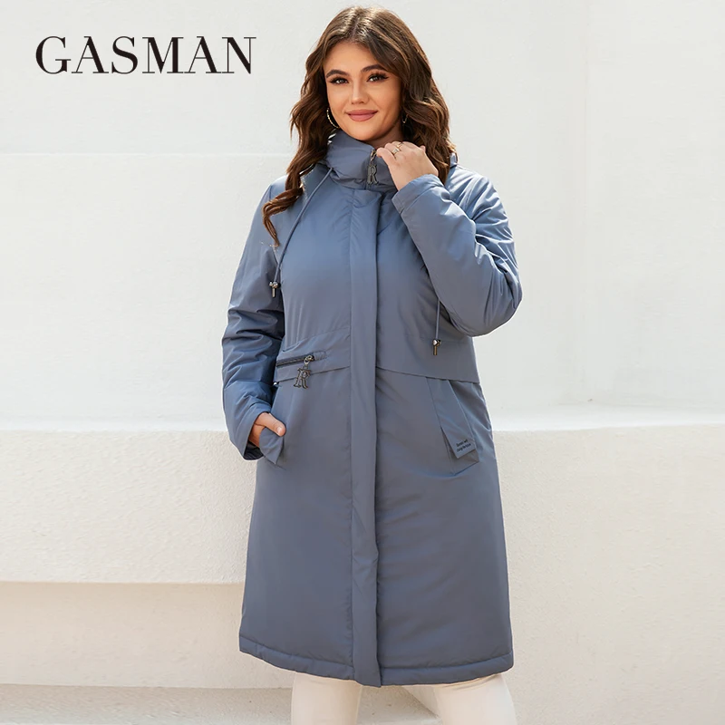 

GASMAN New women's jacket spring 2022 long Fashion casual waistline parka Windproof warm thin cotton Woman coat outwear 8284