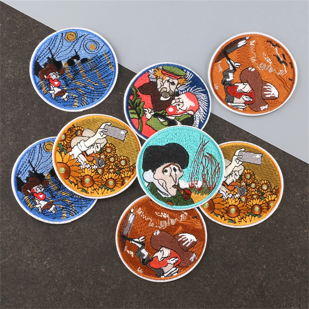 

7Pcs/lot Van Gogh's oil painting round BADGE PATCH patch clothing decoration accessories literature and art RETRO cloth label