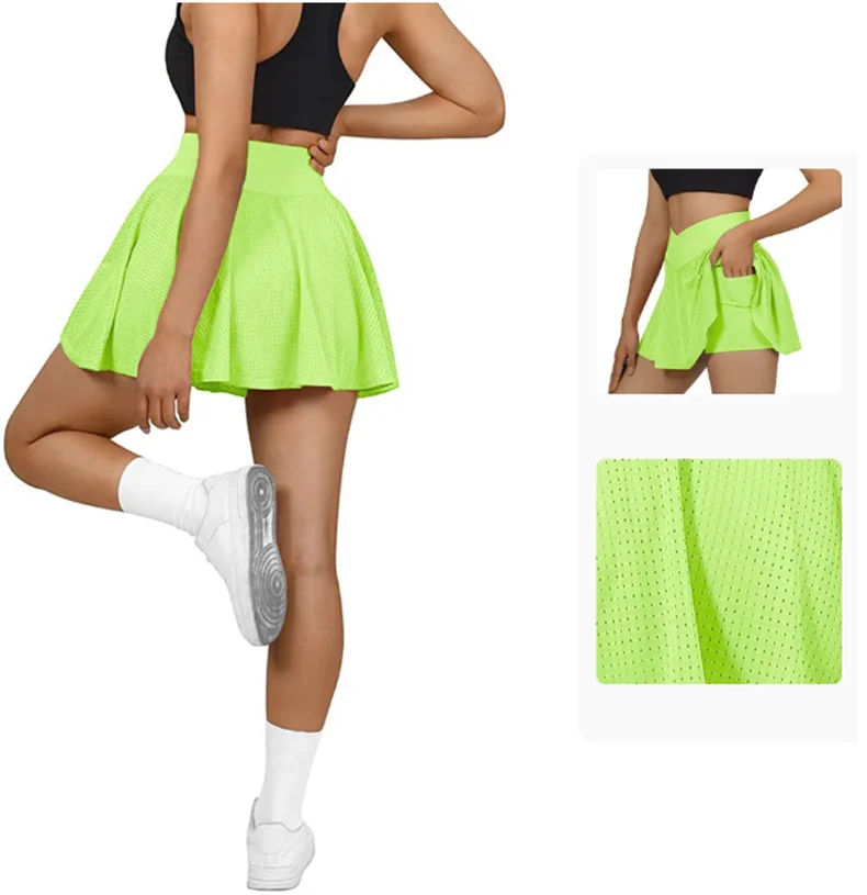 

2022 Women Summer Sport Running Shorts Tennis Skirt Quick Dry Elastic Waist Two Pieces Fitness Gym Shorts
