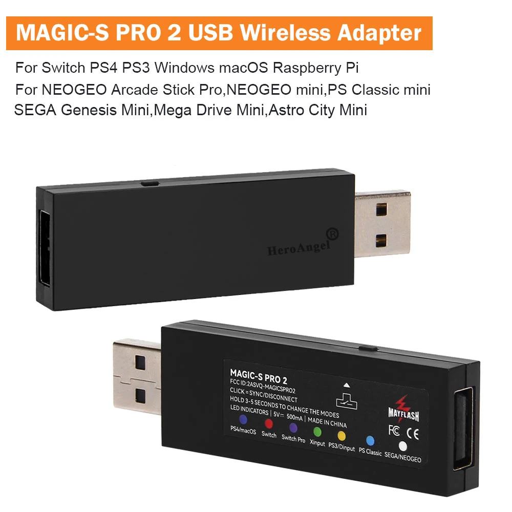 Беспроводной USB-адаптер Mayflash Magic-S Pro 2 для контроллеров PS4/PS3/Xbox One Nintendo Switch/PC/NEOGEO MINI -