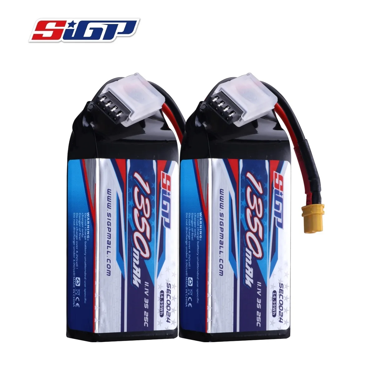 

SIGP 11.1V 3S Lipo Battery 1350mAh 25C Soft Pack with XT30 Plug for RC Airplane Quadcopter Helicopter Drone FPV Hobby 2 Packs