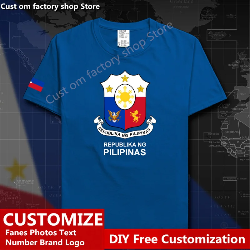 

Philippines Pilipinas Cotton T shirt Custom Jersey Fans Name Number LOGO Tshirt High Street Fashion Hip Hop Loose Casual T-shirt