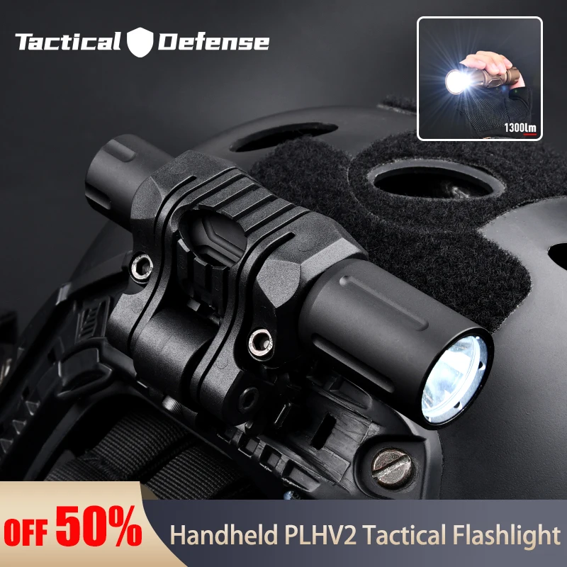 Tactical Metal PLHv2 Helmet Light with Clip Modlit Constant / Momentary Hunting Weapon Flashlight Mount for Rail Airsof Scout