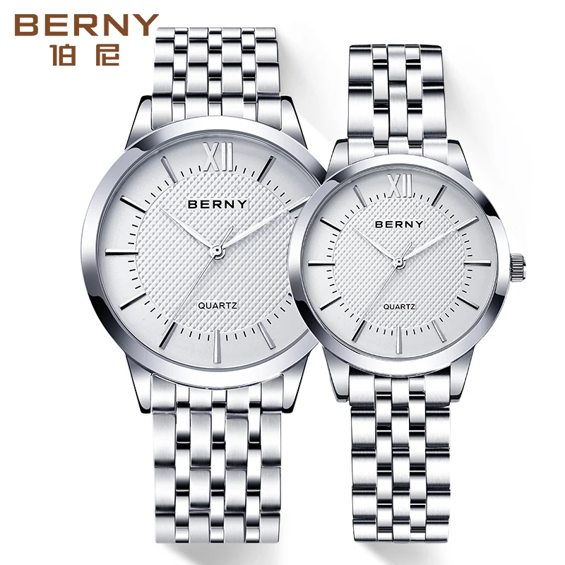 BERNY Couple's Quartz Watch for Women/Men's Wristwatch Exquisite Pure&Clean Design for Lovers Quality Stainless Steel Watch