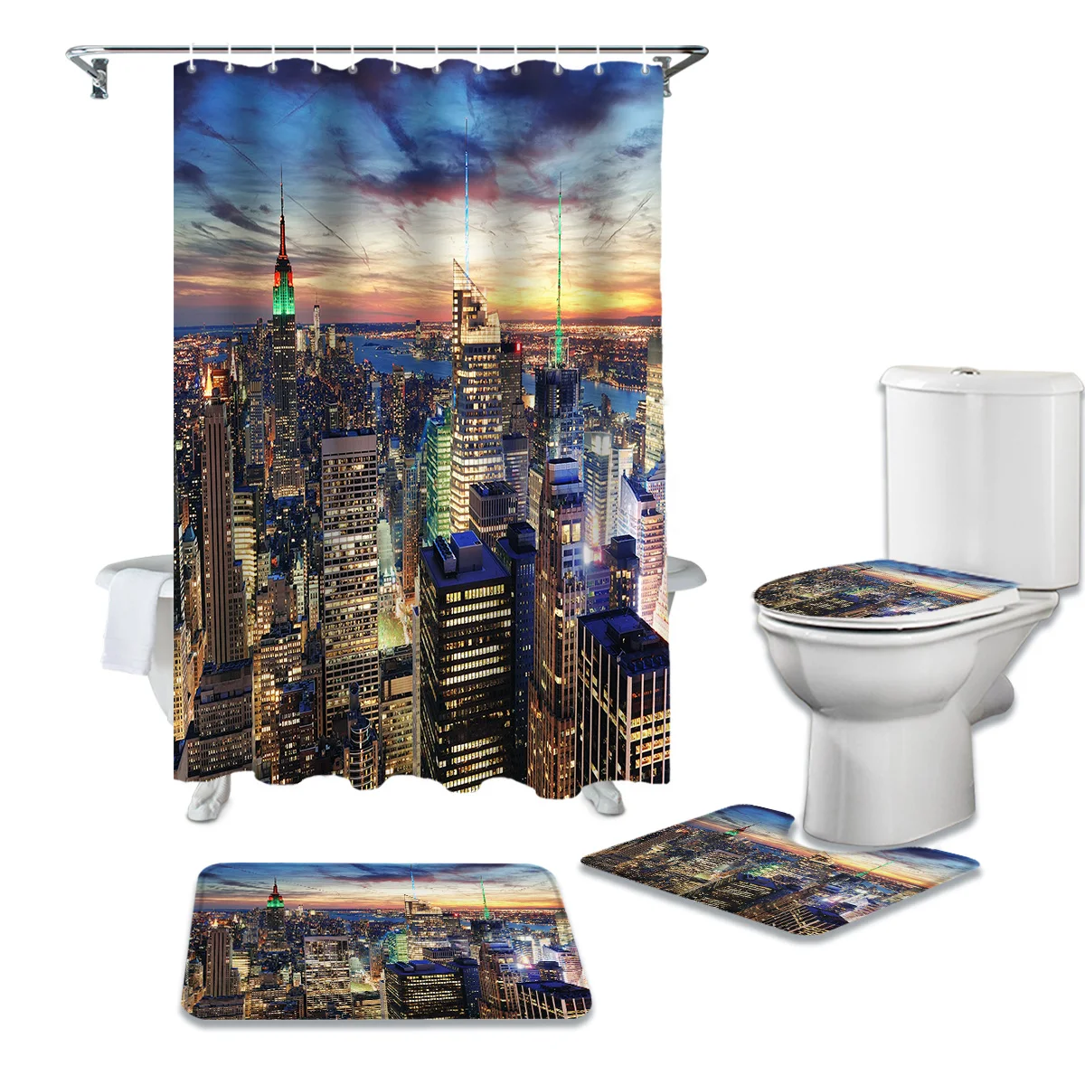 

Современный городской набор занавесок для душа, ковер, крышка для туалета, коврик для ванной комнаты, домашний