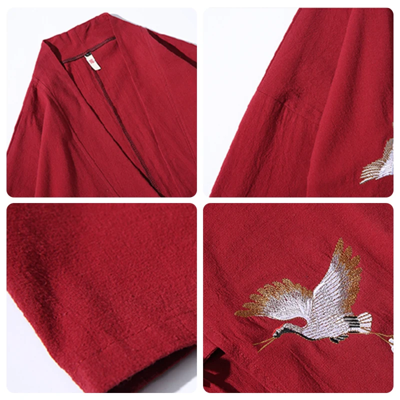 Mens Solid Kimono Jacket Loose Fit Japanese Style 3/4 Sleeve Open Front Kimono Cardigan Coat Tops with Lacing Auspicious Clouds