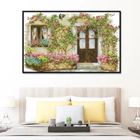 rose cabin diy printed cross stitch kits14ct ecological cotton thread home decor painting living room porch study bedroom48x32cm