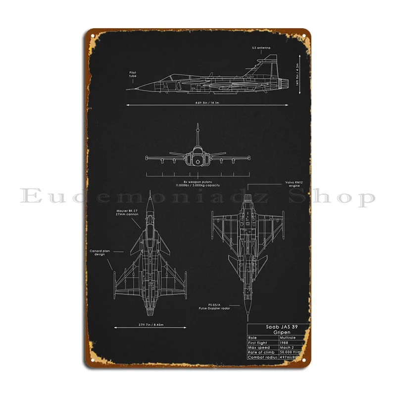 

Jas 39 Gripen чертеж, металлическая фотография, таблички для пабов, дизайн клуба, оловянный знак, плакат