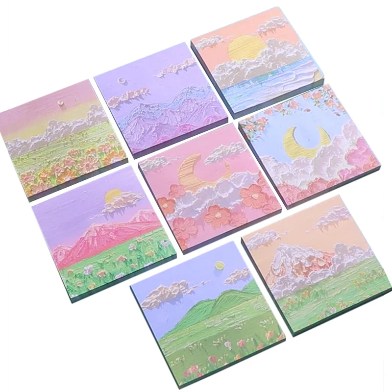 

8 Set Oil Painting Pattern Sticky Notes, Novelty Super Sticky Notes For School, Office Memo, Pupils Children Gifts