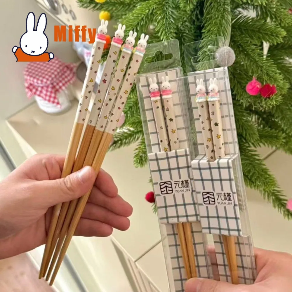 Фото Милые палочки для еды Miffy в виде кролика, бамбуковые, многоразовые, деревянные, в форме звезды, для суши, столовые приборы, подарок для кухни №2
