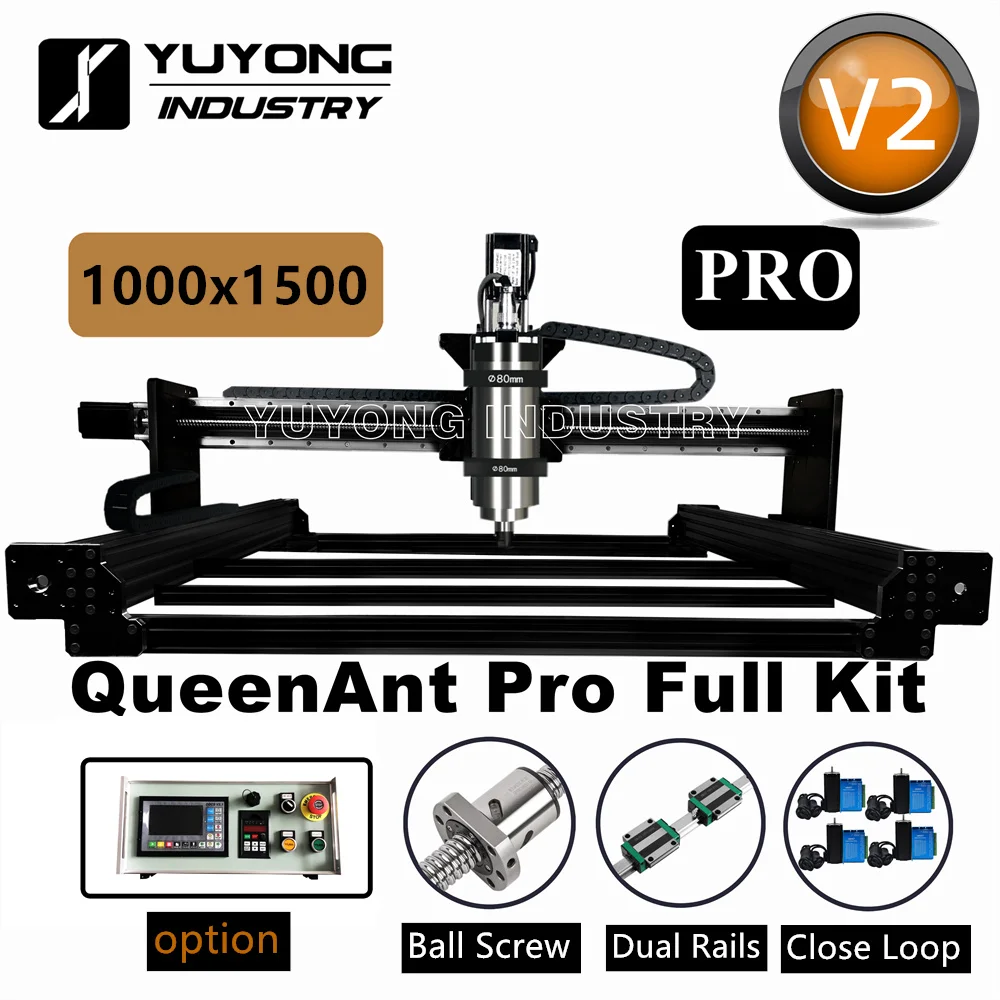 

Black 1015 QueenAnt PRO V2 16mm Big Diamater Ball Screw CNC Full kit Linear Rail upgraded precise CNC router Engraving machine