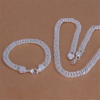 hot 925 stamp silver color classic men 10mm chain bracelets necklace jewelry set 2024 inch fashion party wedding christmas gift