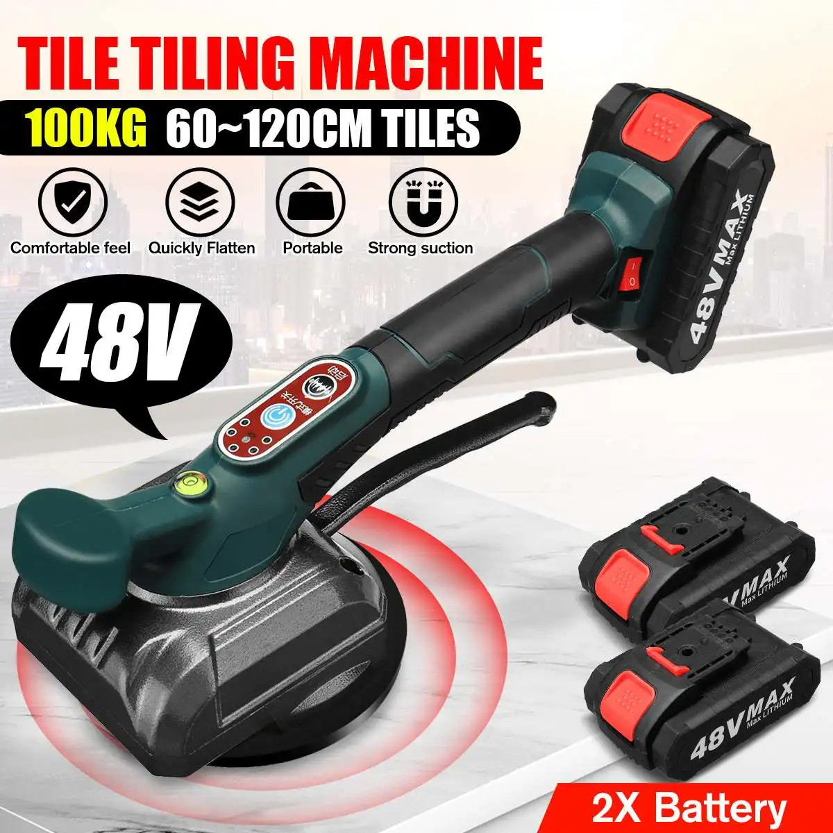 2000W 48V Tiling Plastering MachineTiles Vibrator With 1/2 Battery Wall Tile 6 Speed Automatic Floor Vibration Leveling Tool