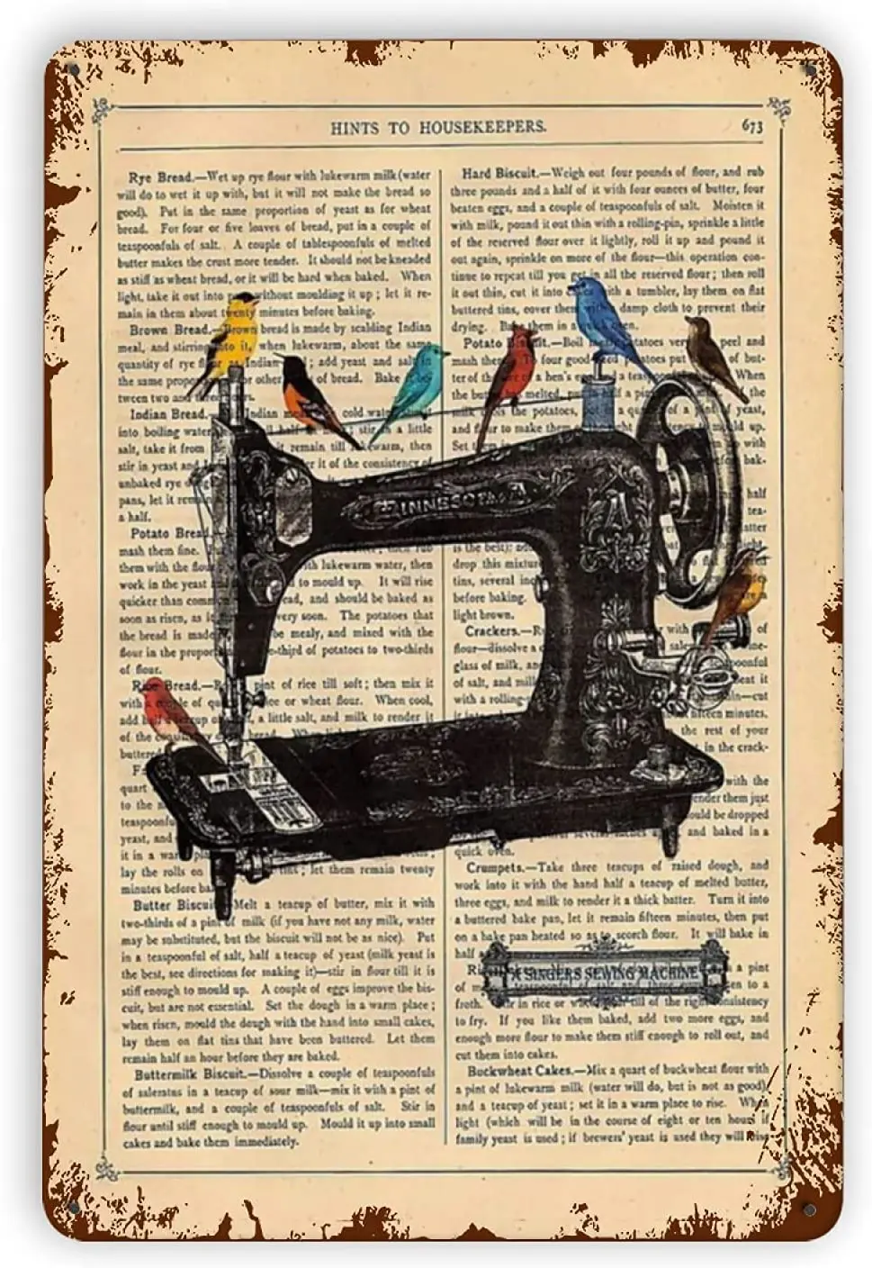Швейная машина и Цветные Птицы винтажные металлические оловянные знаки