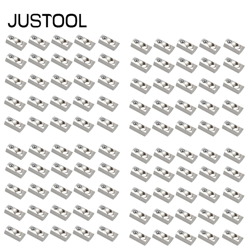 

JUSTOOL 100pcs/set M8 T-nuts 4040 with ball groove Hammer head T-nut Block for groove 8 Sliding nut M8 Alu-profiles