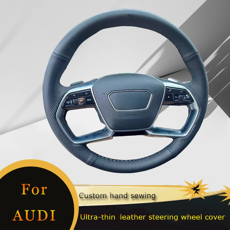DIY чехол рулевого колеса автомобиля Нескользящая натуральная кожа для Audi Q4 E-tron