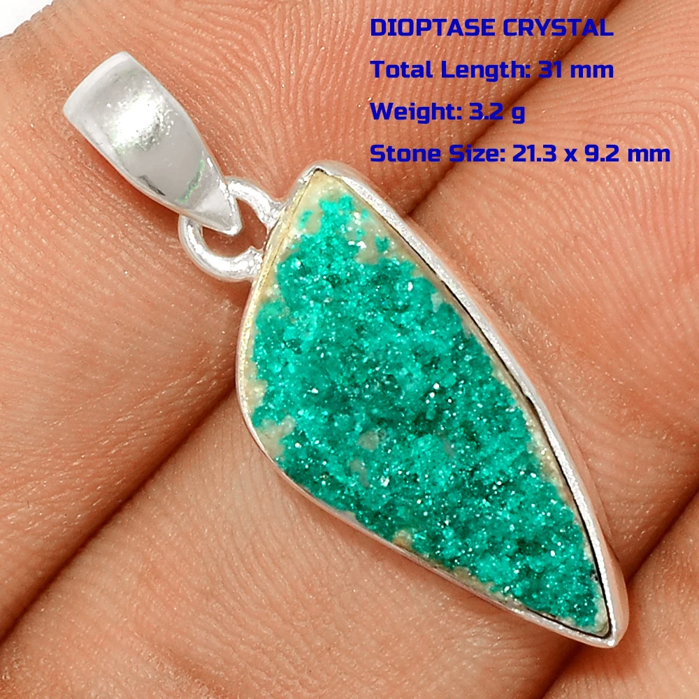 Genuine  DIOPTASE CRYSTAL  Pendant 925 Sterling Silver, Women Hand Made Fine Jewelry Gift