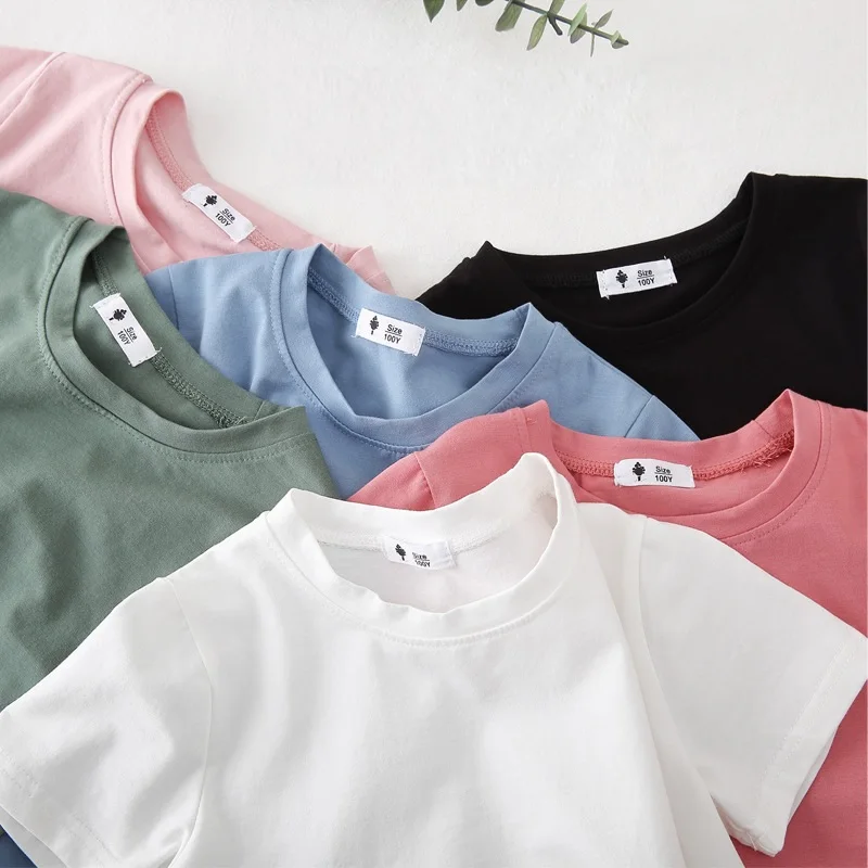

2023 New Boys And Girls Summer Solid Color Top Cotton T-shirt Children's Clothing From 3 to 10 Years Foreign Trade Candy Baby