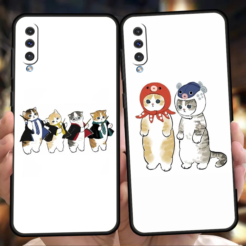 

Cute Cat Cartoon Phone Case For Samsung Galaxy A53 A73 A33 A23 A13 A12 A22 A02 A50 A70 A20 A10 A20S 5G Black Silicone Cover Bag