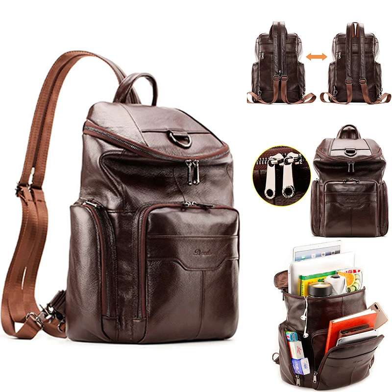 Men Top Layer Cowhide Genuine Leather Shoulder Bag Backpack Crossbody Travel Pack Fashion Chest School Bag For Male Women Female