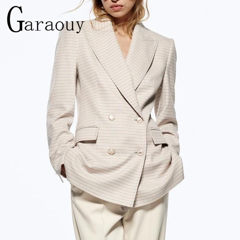 

Garaouy2022 Spring Women Multicolor Suit Blazer All-match Lapel Long Sleeve Texture Double-breasted Slim Jacket Trf Female Mujer