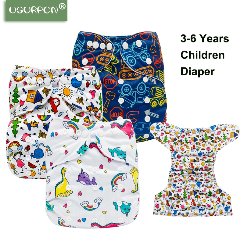 [Usurpon] Big Children Size Eco-Friendly Cloth Nappy Printed Washable Adjustable Size Fit 3-6 Years Reusable Baby Nappy Diapers