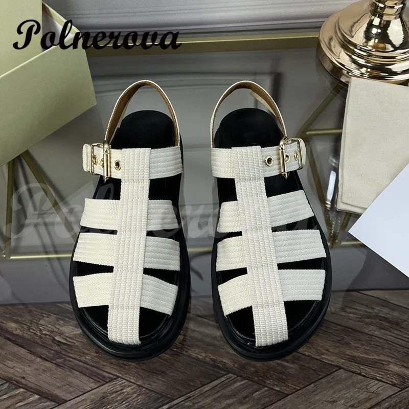 Retro Woven Baotou Sandals Women's Flat Leather Hollow Fashion Roman Shoes Flat Platform Summer Casual Shoes Summer New In