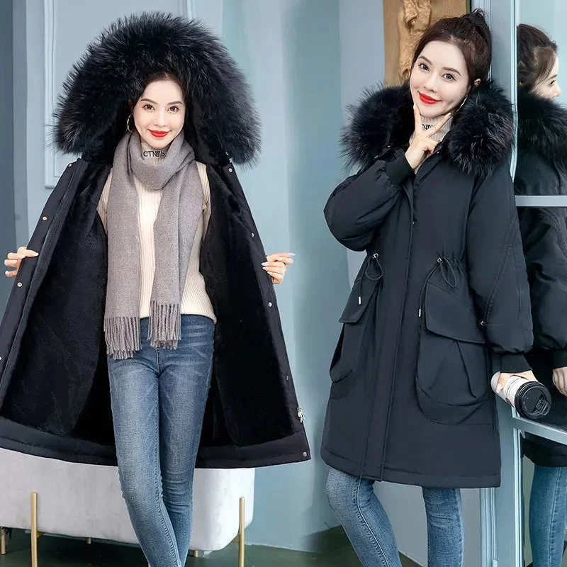 2022 New Winter Jacket Long Coat Women Parka Winter Clothes Cotton Thicken Warm Jacket Casual Fur Lining Hooded Parka Mujer