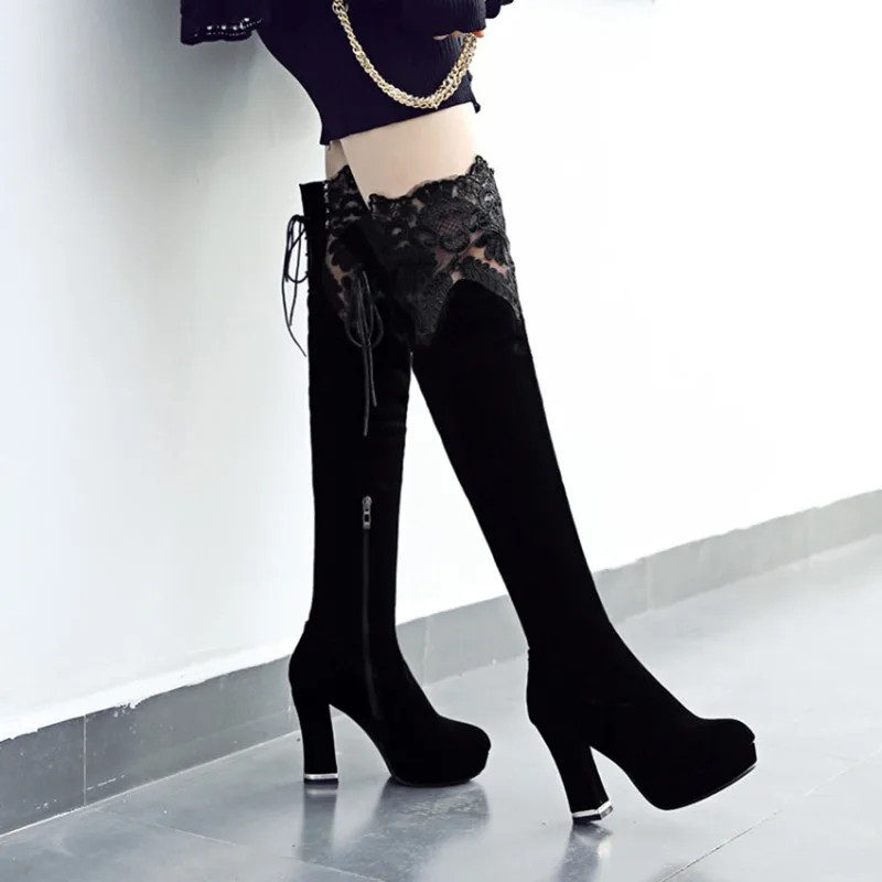 

Super High Heel Waterproof Platform Embroidered Hollow Sexy Fashion Nightclub Banquet Trend Autumn and Winter New Women's Shoes